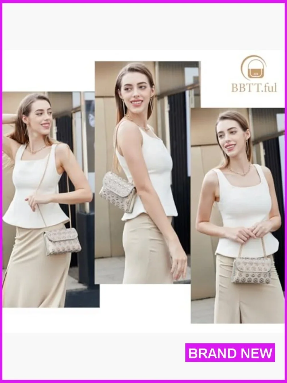 Rhinestone Evening Clutch Purse with Chain Elegant Floral Pattern Women's